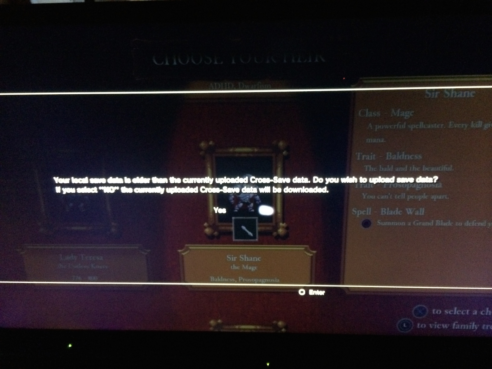 The non-cancellable dialog for syncing in the game "Rogue Legacy"